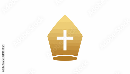 Quadro su tela Golden mitre, Christian clergy hat, Catholic bishop crown, religious icon, gold