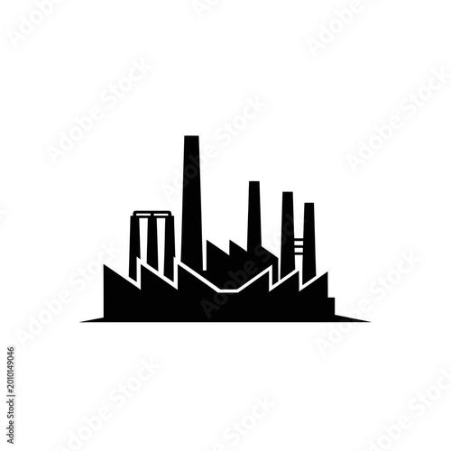 Industrial Factory Silhouette Vector Illustration with Chimneys and Buildings.