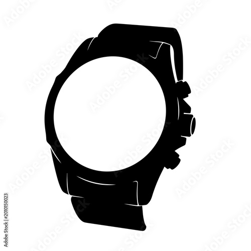 Silhouette of a Modern Wristwatch with a Blank Face.