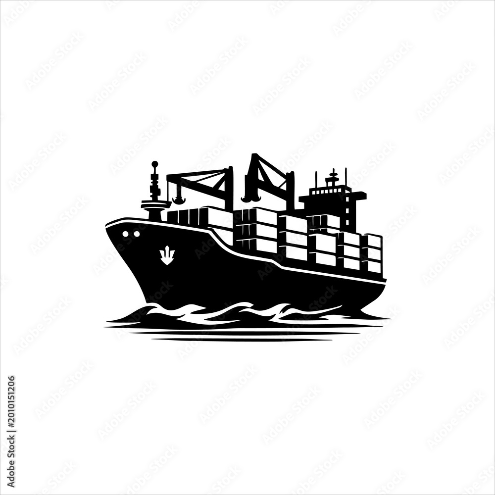 Obraz premium Industrial cargo container ship silhouette isolated.