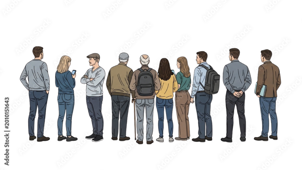 Fototapeta premium People waiting in line created using 2D CAD illustrations