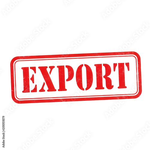 Bold red export rubber stamp with crisp white text
