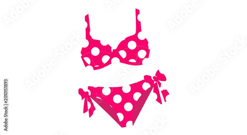 Canvas-taulu Pink polka dot bikini, women's swimwear, fashion illustration, vector swimsuit,