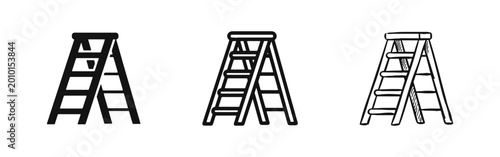 Ladder icon set with solid, outline, and hand-drawn sketch styles for construction and DIY home repair projects.