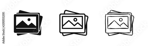 Foto Stack of Photos Gallery Icon Set in Solid, Outline and Sketch Styles