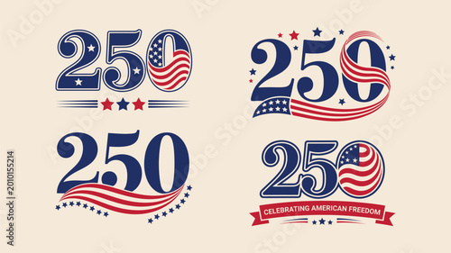 Bild auf Leinwand Patriotic 250 years anniversary logotypes for American freedom celebration
