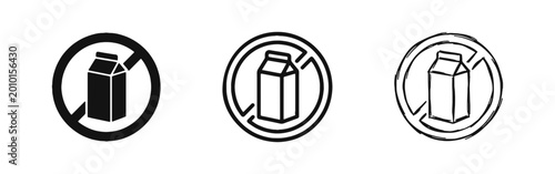 Fotografia Dairy Free Milk Prohibited Icons, Lactose Free Symbols in Glyph, Outline, and Ha