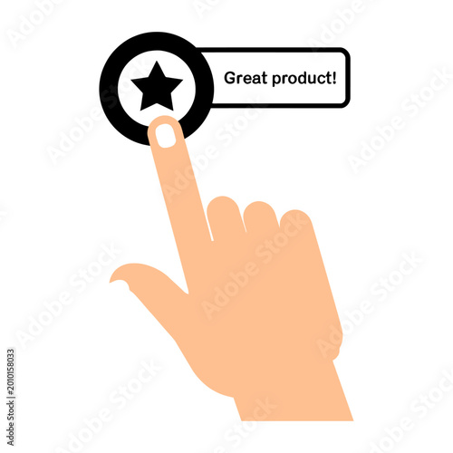 Hand clicking five star rating great product review flat design vector