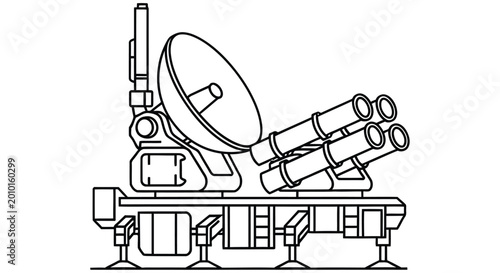 Tableau sur toile Line drawing of a military vehicle with a radar dish and multiple rocket launche