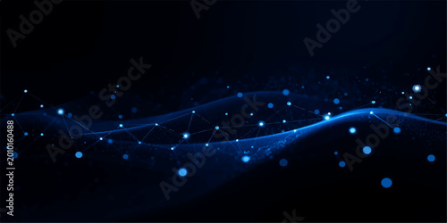 Tableau sur toile Abstract glowing blue network mesh background with luminous nodes and flowing da