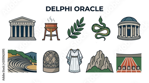 Foto Delphi Oracle Ancient Greek Mythology Icons Collection.
