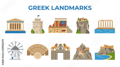 Photos Collection of Famous Greek Landmarks and Ancient Architecture.