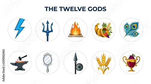 Cuadro en lienzo Collection of Symbols Representing the Twelve Olympian Gods of Greek Mythology