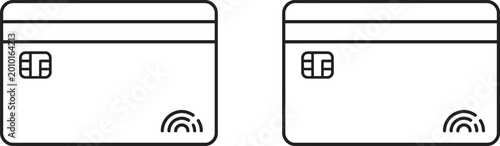 Two credit cards with chip and contactless payment symbol, transaction security