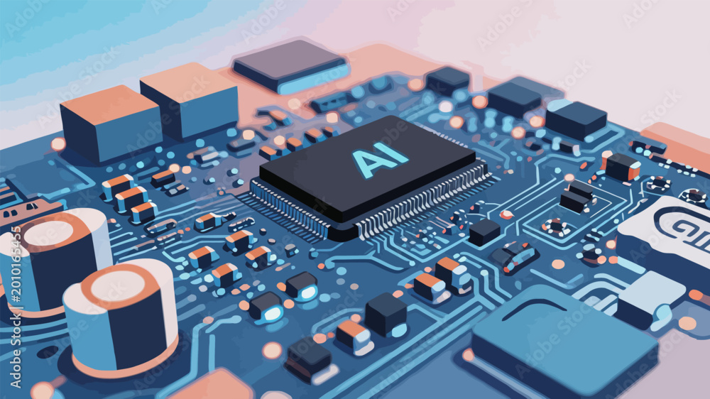 Obraz premium AI Chip on Modern Circuit Board Electronic Technology