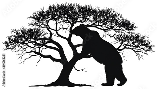 Bear leaning on tree.