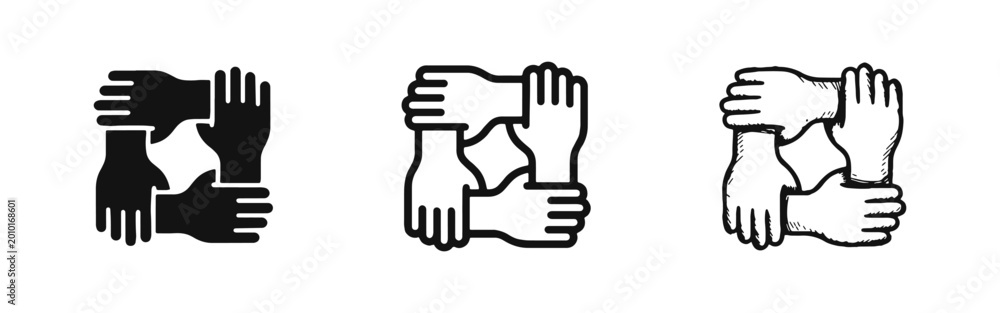 Obraz premium Teamwork and Unity Icon Set - Interlocked Hands Collaboration Concept