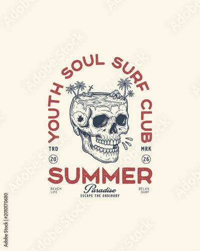 Youth Soul Surf Club Summer Skull Graphic.