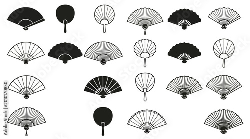Collection of traditional folding and handheld fans silhouettes.