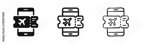 Fotografie Mobile Airplane Ticket Booking and Travel App Boarding Pass Icons