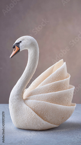 Delicate Edible Swan Sculpture: A Whimsical Culinary Delight Showcasing Elegant Dessert Craftsmanship Perfect for Any Special Occasion or Gourmet Event Presentation