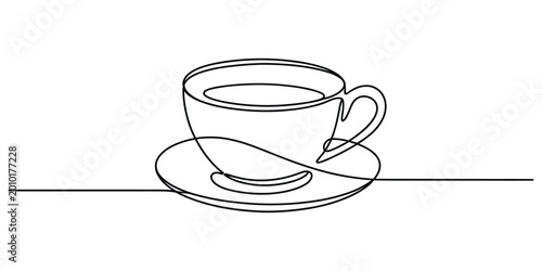 Cuadro en lienzo Continuous single line drawing of a coffee cup with a saucer
