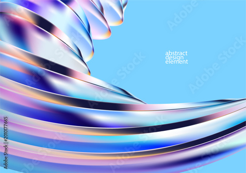 Abstract vector background of 3D fluid glass circle and ovals. Transparent iridescent geometric shapes.