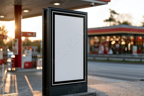 Blank Vertical Digital Billboard Mockup at a Gas Station