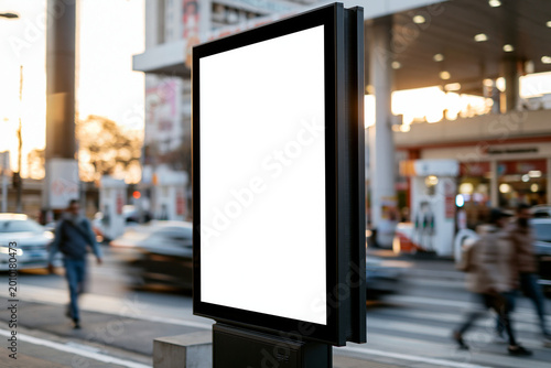 Blank Vertical Digital Billboard Mockup at a Gas Station