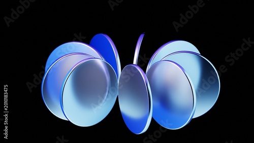 Abstract 3D Metallic Gradient Discs, Blue Purple Abstract Geometric shapes. Futurisc Circles on Black Background