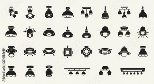 Fotografie Collection of various ceiling light fixture icons in black silhouette