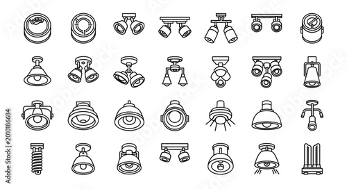 Foto Collection of various ceiling light fixtures and lamps.