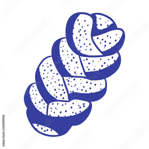 Poppy Seed Braided Bread Line Art Blue Bakery Illustration