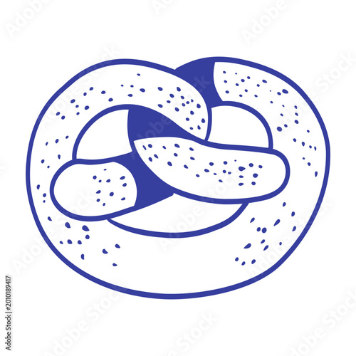 Minimal blue line illustration of a pretzel sandwich with filling inside. Simple bakery-style snack design ideal for menus, street food branding, packaging, and modern food graphics