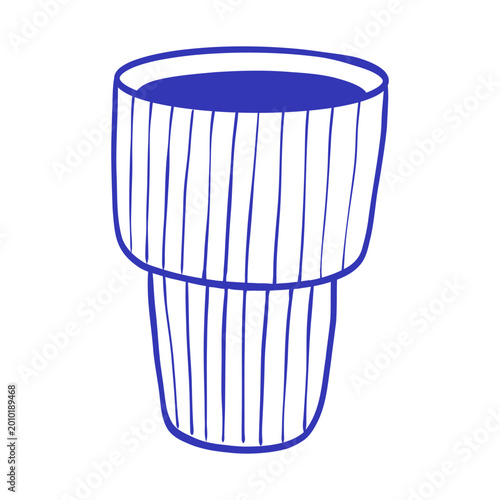 Minimal blue line illustration of a reusable coffee cup with ribbed texture. Modern eco-friendly drinkware design ideal for cafes, branding, packaging, and sustainable lifestyle visuals