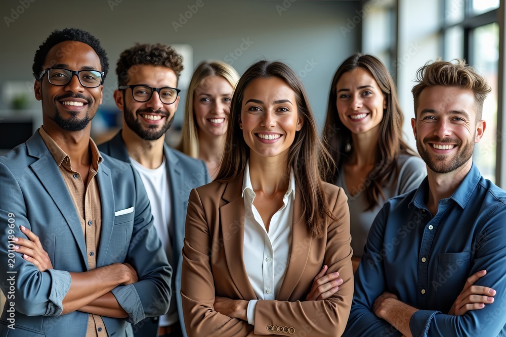 Obraz premium Promoting Workplace Diversity Through Inclusive Group Photos of Adult Professionals in an Office Setting