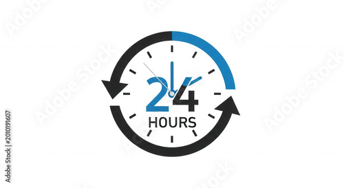 Free Download A 24-hour clock with blue and grey circular arrows on a black background, representing continuous service and time management - GFXLoad