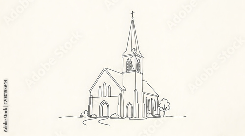 Minimalist church steeple continuous line art illustration