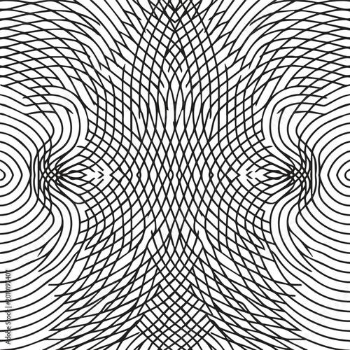 Abstract wavy line pattern with symmetry black and white line art