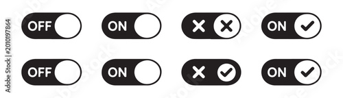 Tableau sur toile Toggle switch buttons with on off labels and checkmark cross icons for mobile application interface design