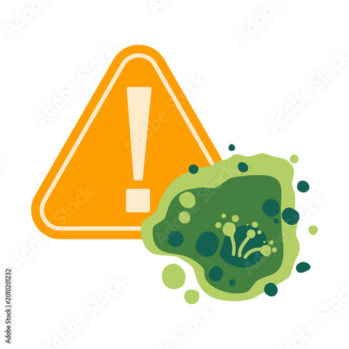 Cuadro en lienzo Flat mold hazard icon with orange alert marker and green fungus