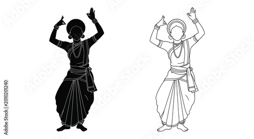 Fotografía Indian dancer in traditional costume black and white silhouette high quality