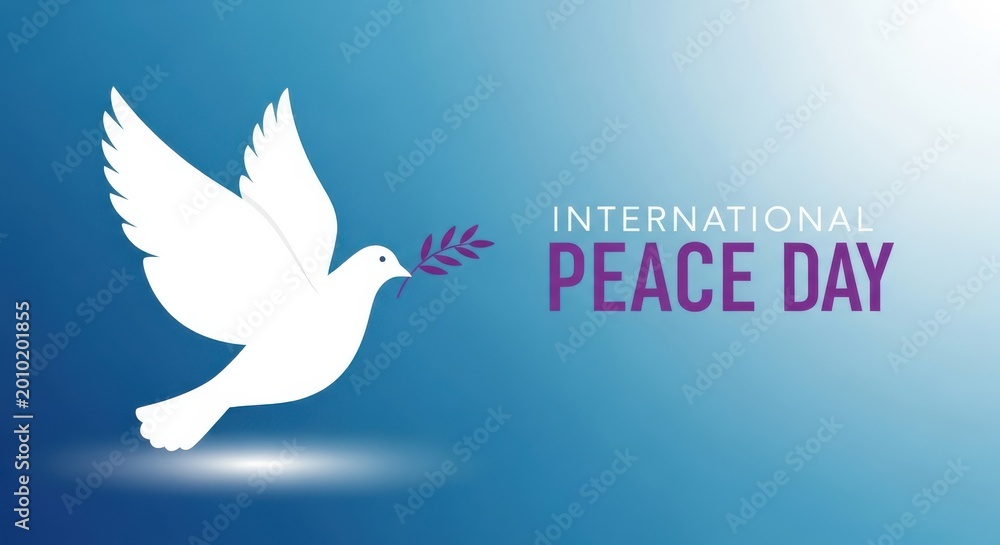 Obraz premium International peace day poster with white dove and olive branch