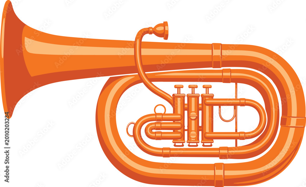 Obraz premium Classic Brass Tuba or Euphonium Musical Instrument Vector Illustration for Jazz Band, Orchestra, Classical Music Concert, and Artistic Performance Graphic Design Projects