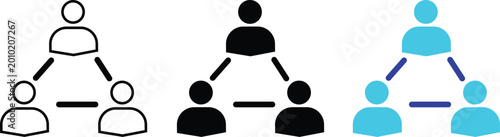 Social networking and team collaboration icon set outline silhouette and color flat design