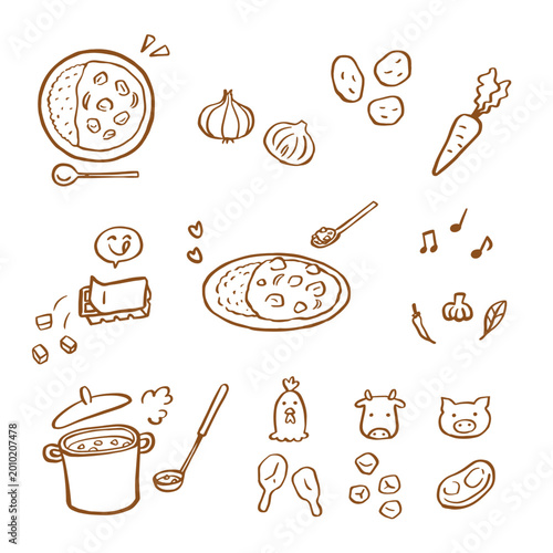 カレーライス/Japanese curry　手書き線画セット