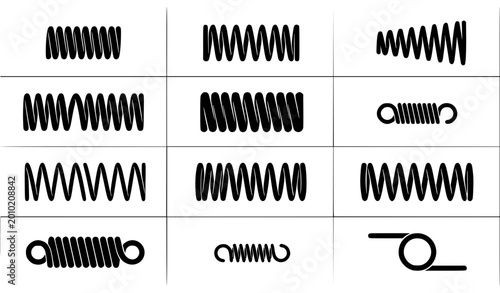 Fotografia Spring compression and expansion sequence vector 3D coil set mechanical motion s