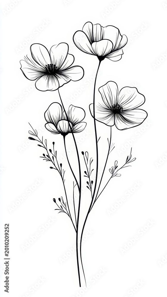 Obraz premium Floral drawing black white flowers artwork discover unique monochrome floral artwork perfect for decor