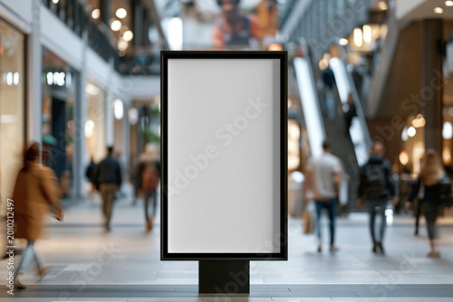 Blank Vertical Digital Billboard Mockup in a Busy Modern Shopping Mall