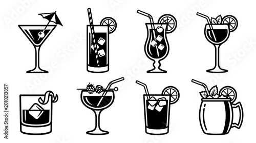 Vászonkép Collection of refreshing alcoholic and non-alcoholic cocktail drinks
